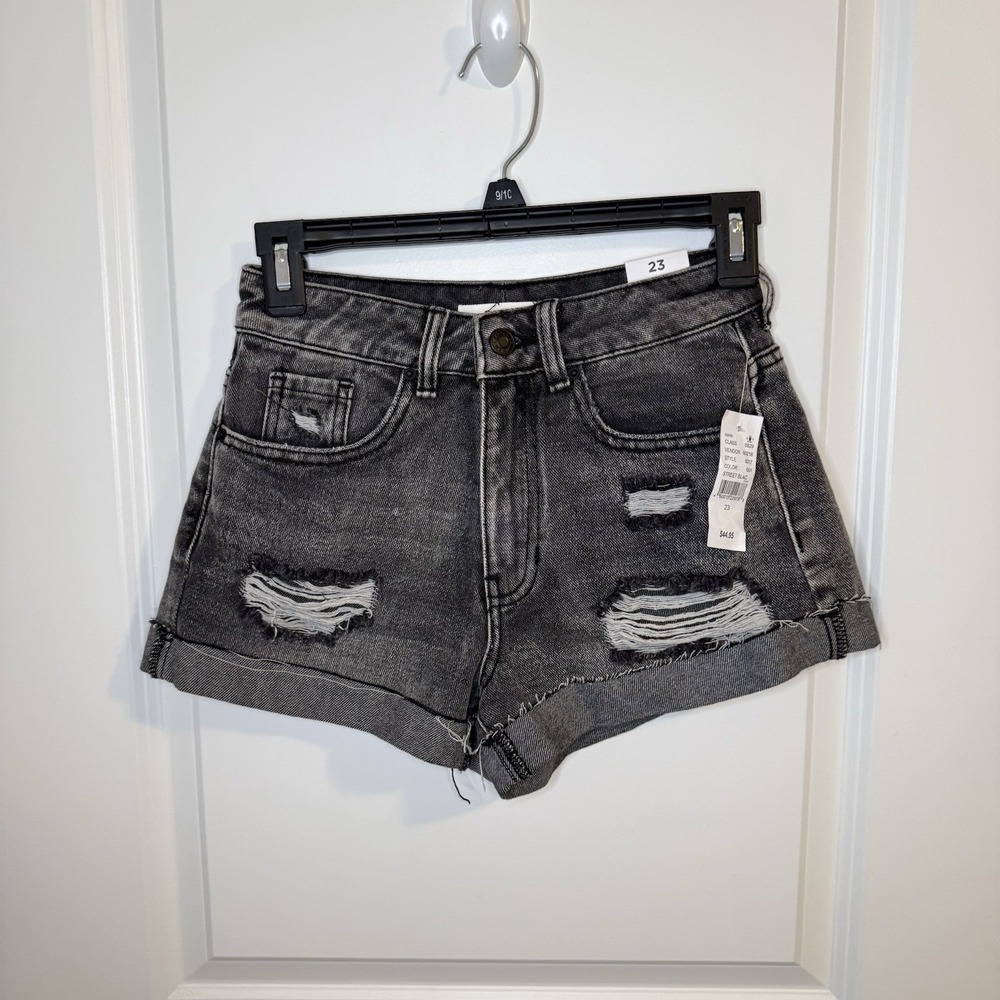 Pacsun Woman's High Rise Jean Shorts Size 23 Black Distressed XXS Girls Size 12